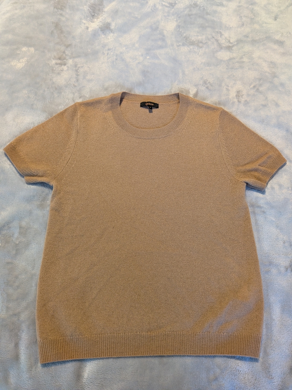 Quince Short Sleeve Crewneck Sweater in Tan-Beige